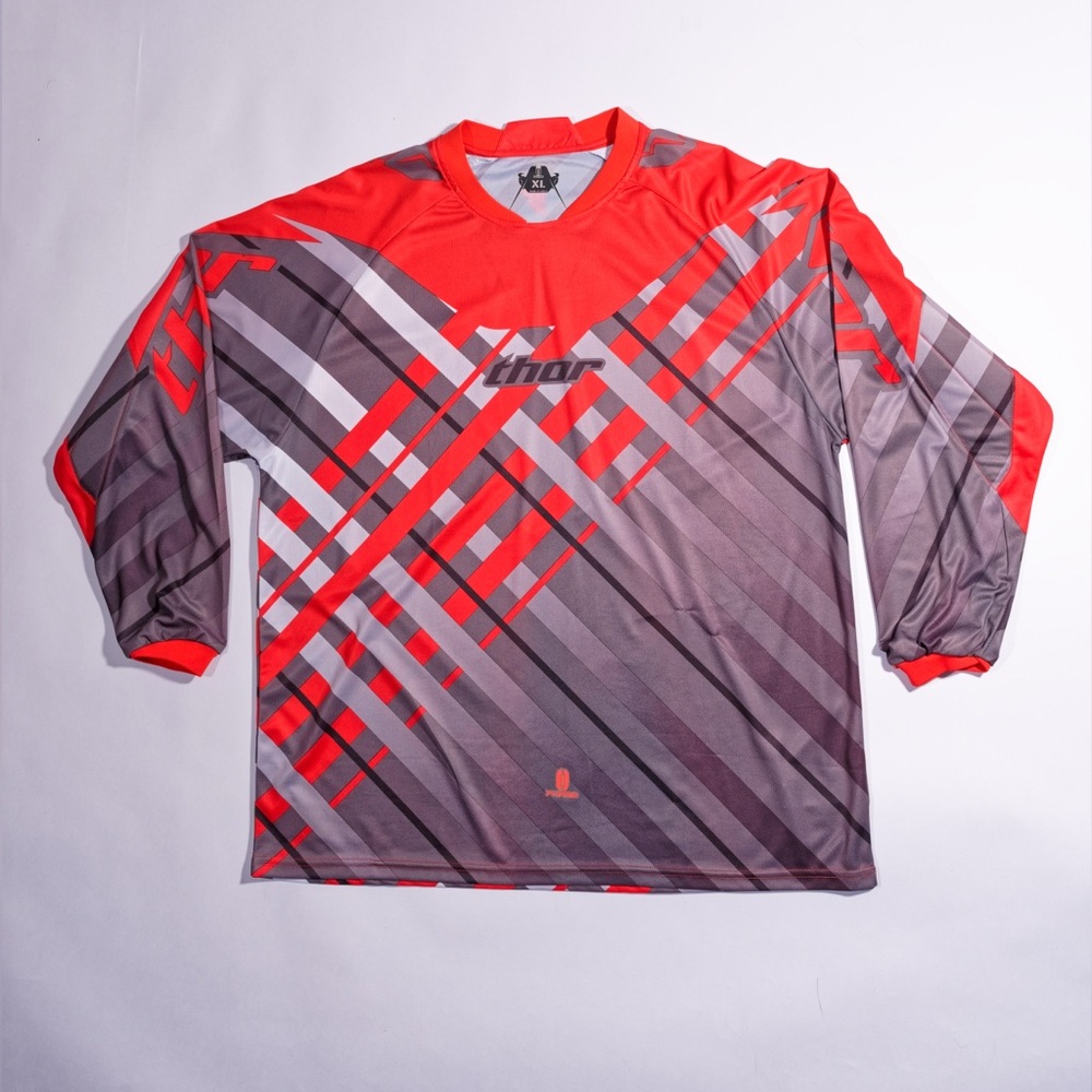 Thor Men's Red and Gray motocross jersey